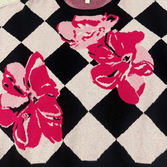 CYRUS Floral Knit Sweater Women's Size Large Pink Black White Pattern - Picture 4 of 8